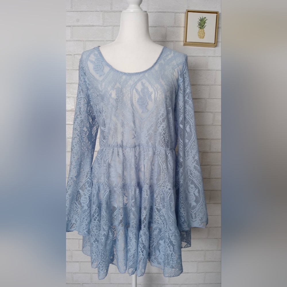 Charlotte Ruse Dress Lace Blue Size Large Good Condition Long Sleeve